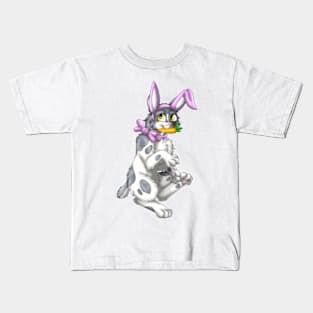 Bobtail BunnyCat: Grey Bicolor (Pink) Kids T-Shirt